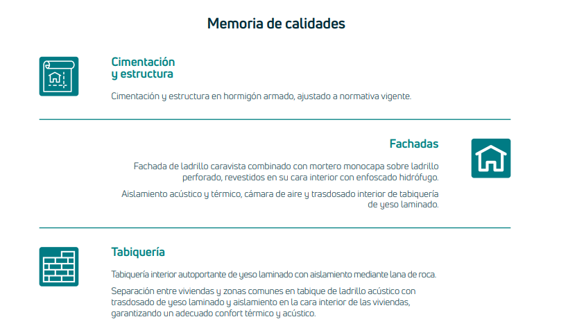 Memoria de calidades en los materiales de una vivienda