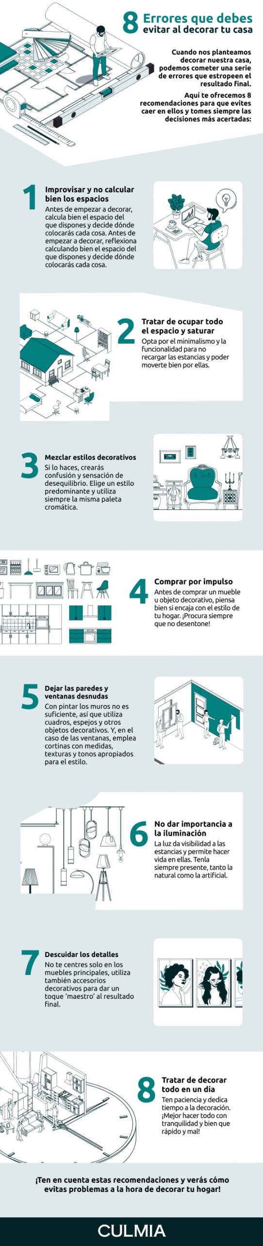 Infografía 8 errores que debes evitar al decorar tu casa