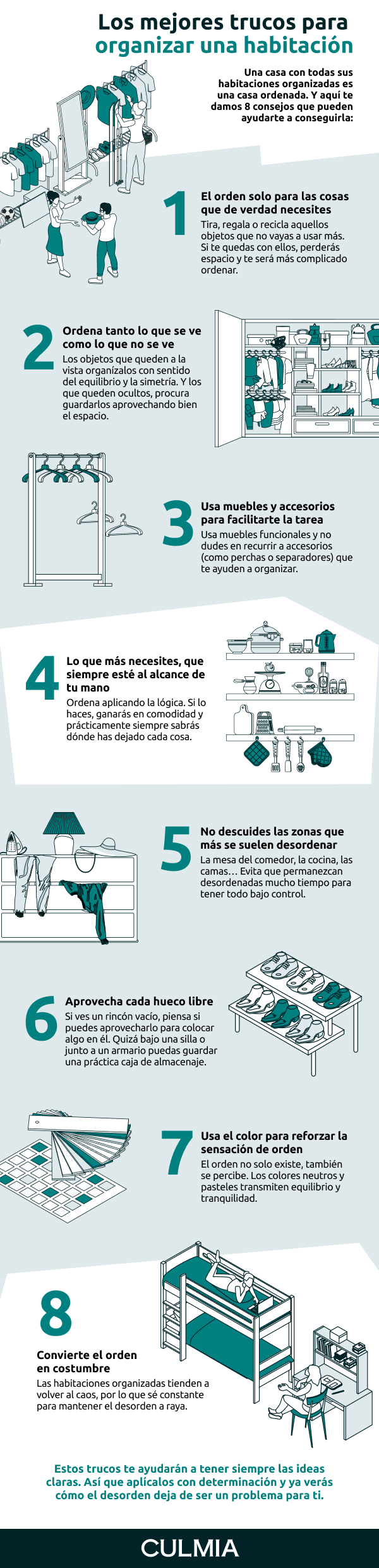 Infografía los mejores trucos para organizar una habitación