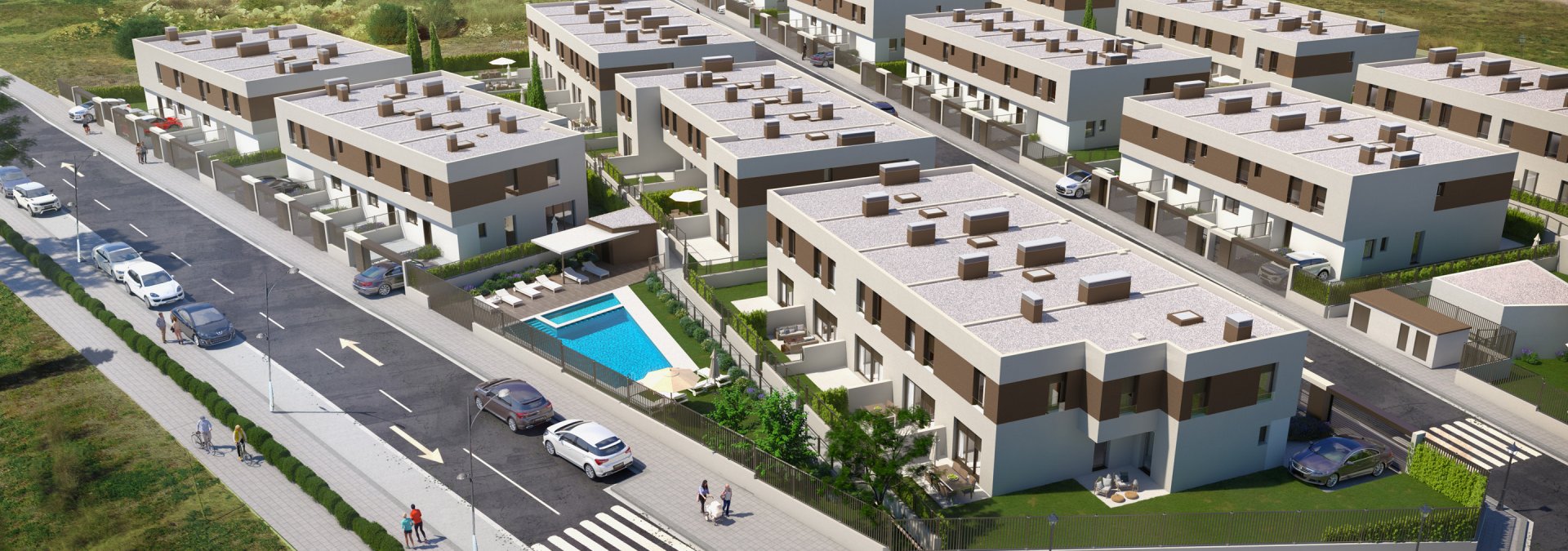 Viviendas unifamiliares con piscina y jardines en Rocafort