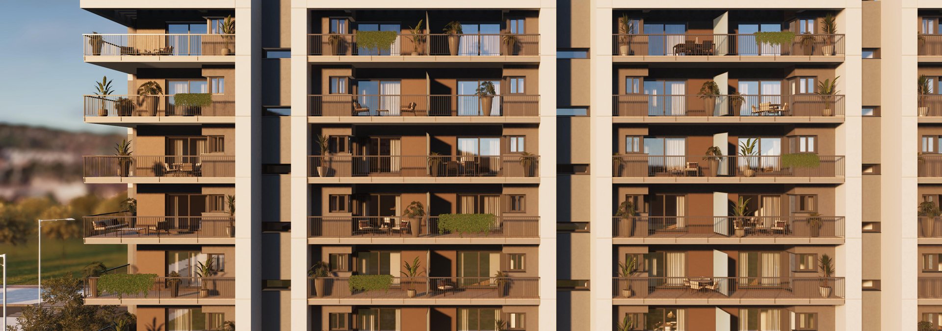 Fachada zonas comunes Culmia Azahara Poniente