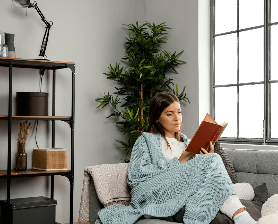 front view beautiful woman reading book