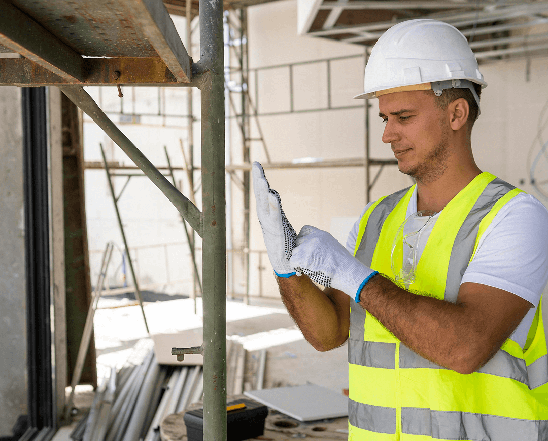 worker construction site wearing protection gear 1