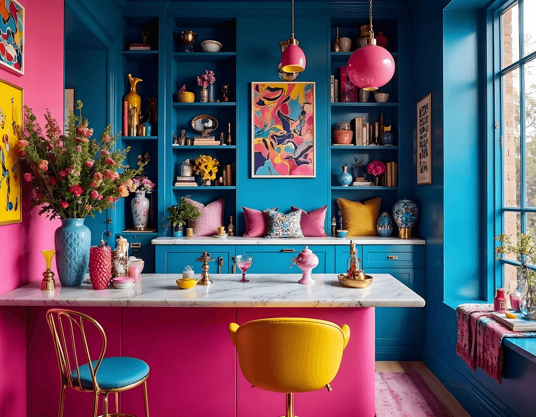 Cocina con tonos coloridos