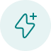 Circular icon with lightning symbol and plus sign, associated with energy efficiency or positive energy.