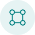 Circular icon with four networked points, representing connectivity or system integration
