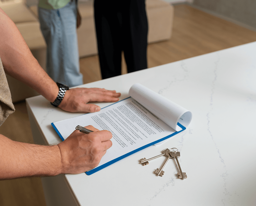 documento de firma del comprador de vista lateral